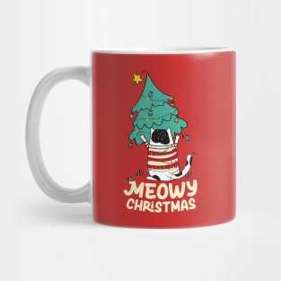 Funny Meowy Christmas Tuxedo Cat Xmas Tree Mug